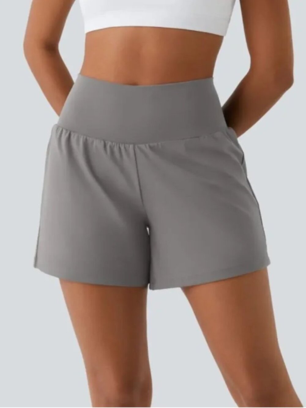 Halara Gray High Waisted Pleated Flowy Shorts Women Athleisure  Sz XL Long NWT